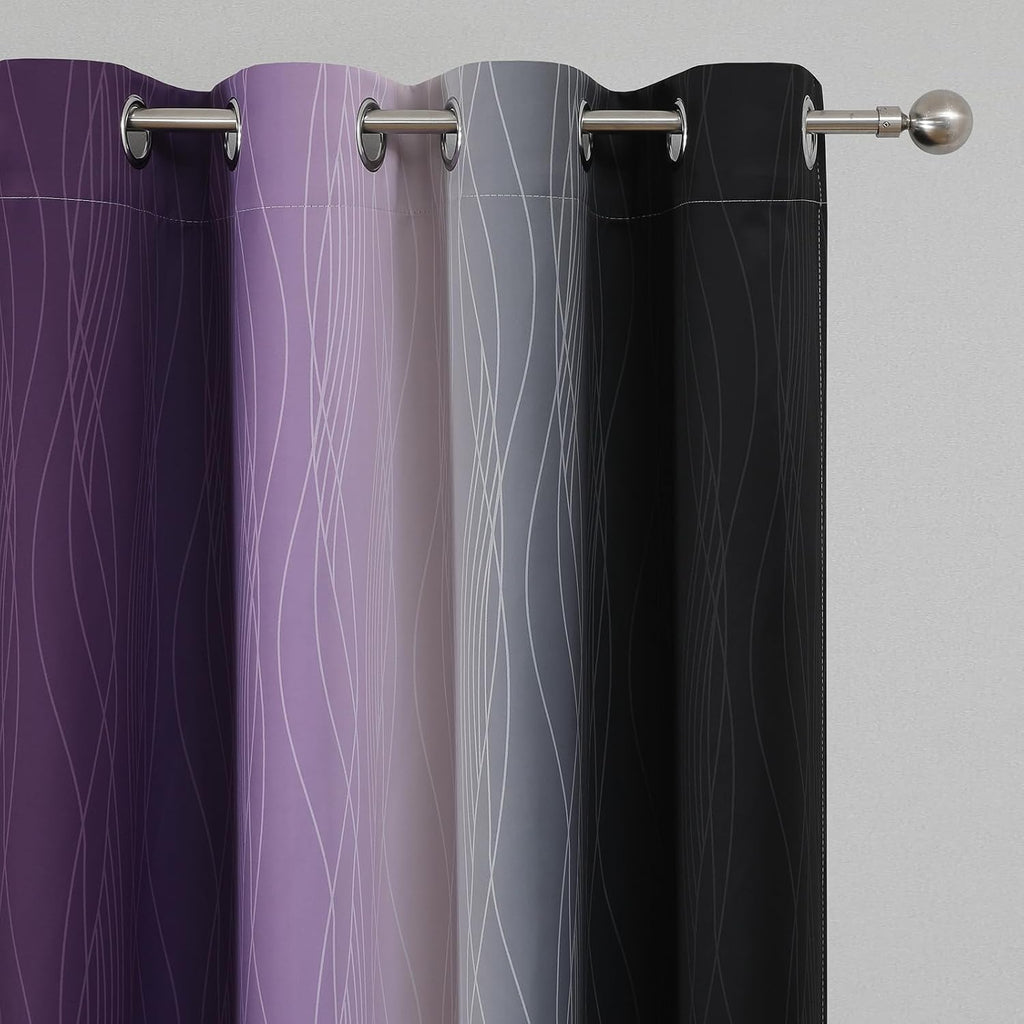 Estelartextiler Estelar Textiler Black and Purple Ombre Blackout Curtains for Bedroom, Thermal Insulated Gradient Blackout Drapes, Full Roo…