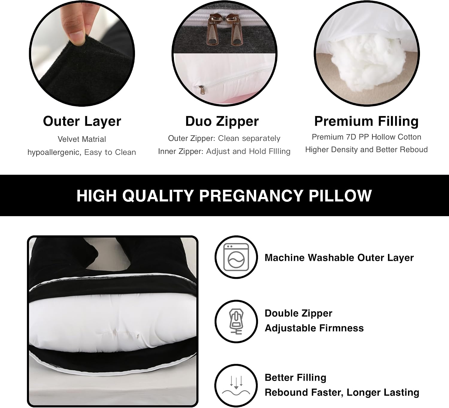 ALLOPERA Pregnancy Pillow, Full Body Maternity Pillow 57 inch, with Removable Washable Cover - Sleep Support for Legs, Back, Neck…