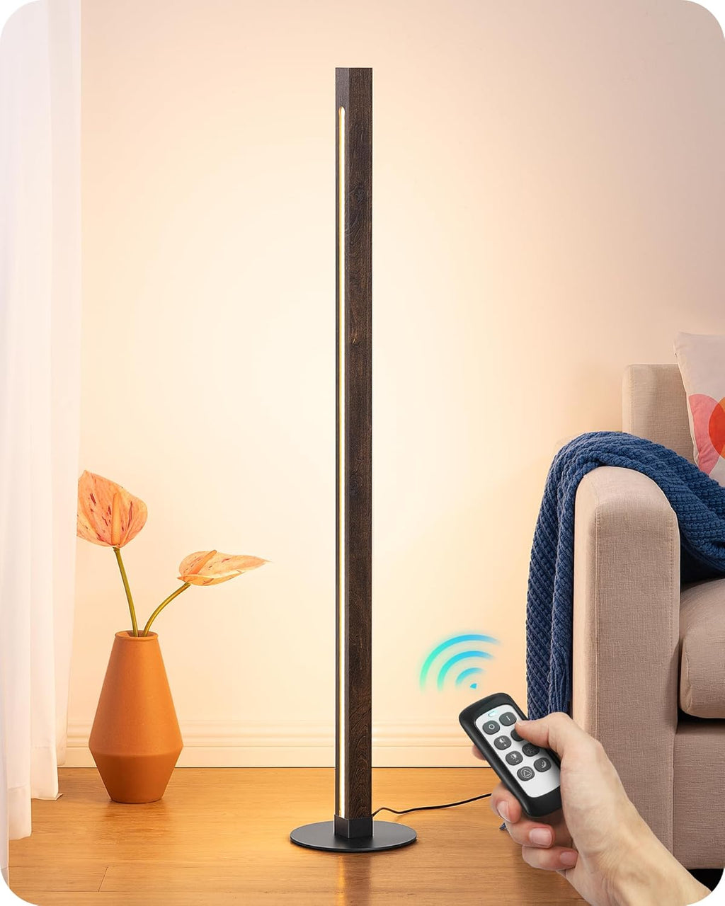 EDISHINE Floor Lamps for Living Room, Upgraded Dual-Sided Lighting, Wooden Corner Floor Lamp, LED Corner Lamp with Remote/Foot Control…