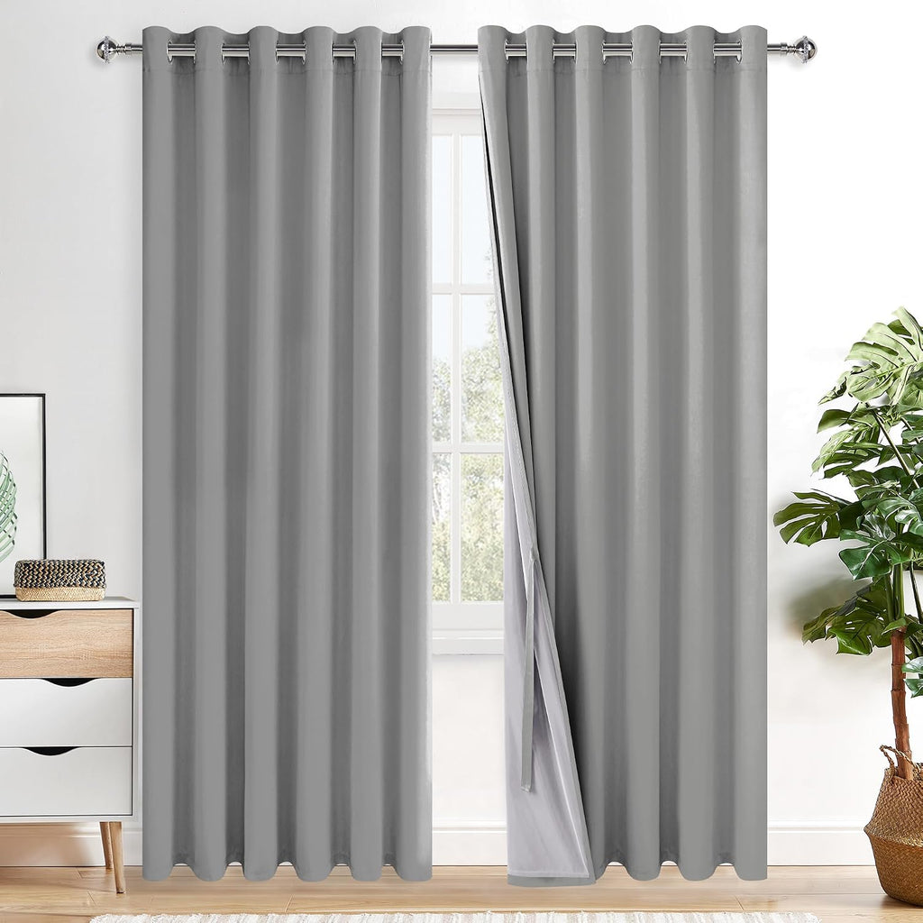 Xwzo Full Shading Blackout Curtains 84 Inches Length with Tiebacks- Heat and Light Blocking Ring Top Window Drapes with Black Liner for Bed…