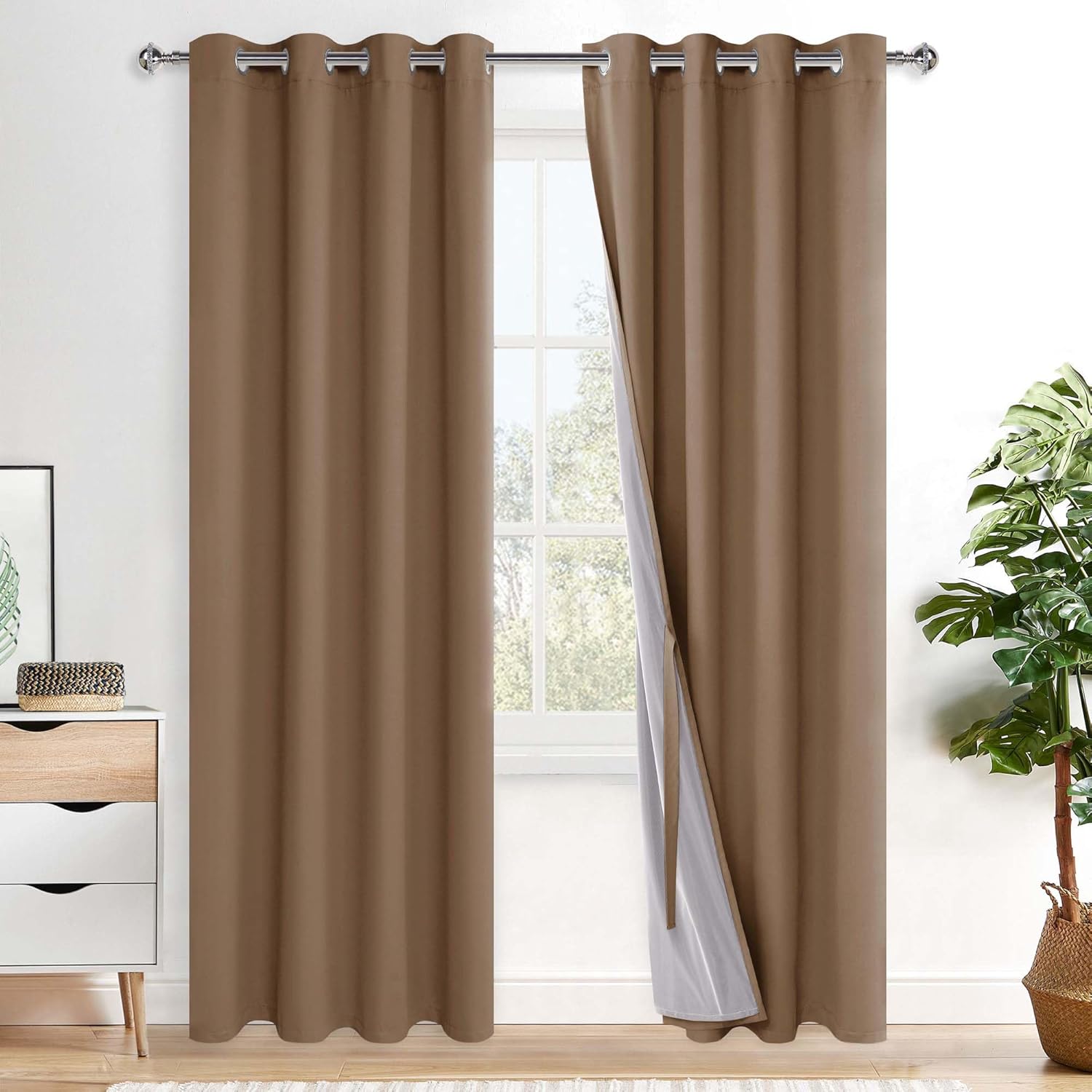 Xwzo 100% Blackout Curtain Panels - Thermal Insulated Black Liner Curtains, Noise Reducing and Heat Blocking Drapes for Hall and Studio Win…