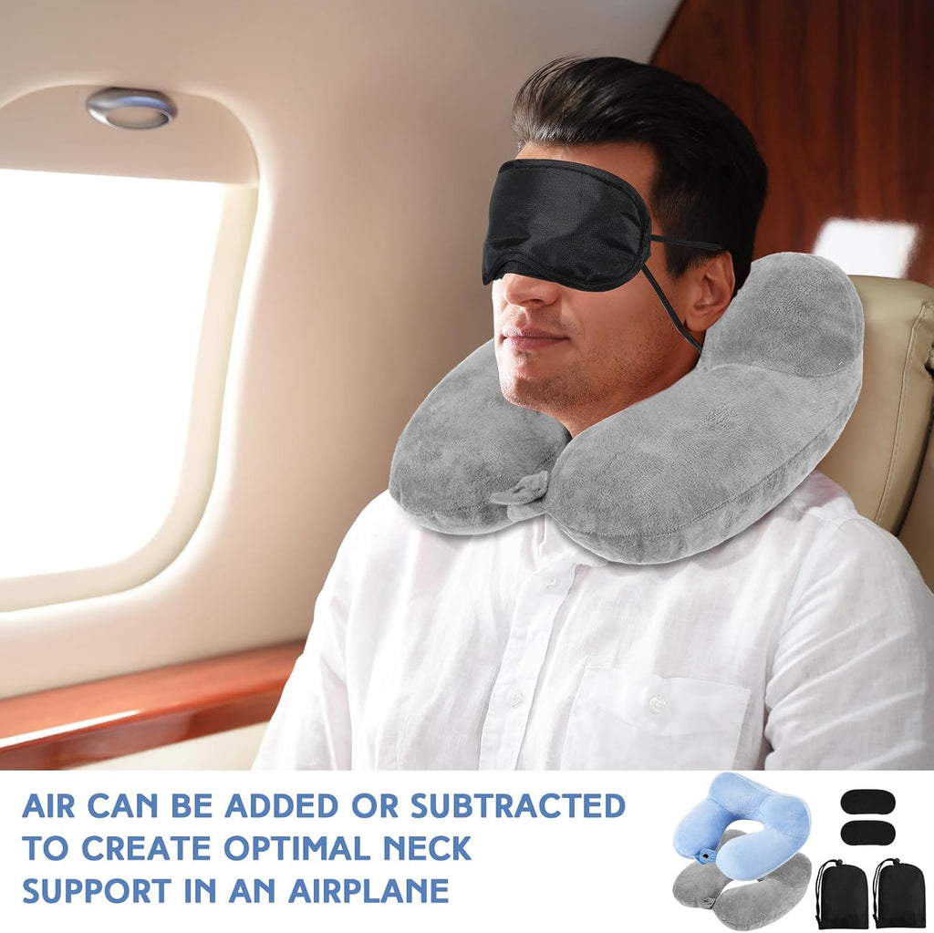 Sintuff 2 Pack Inflatable Travel Pillow for Airplanes Inflatable Neck Flight Pillows with Compact Bag and Blindfold for Traveling…