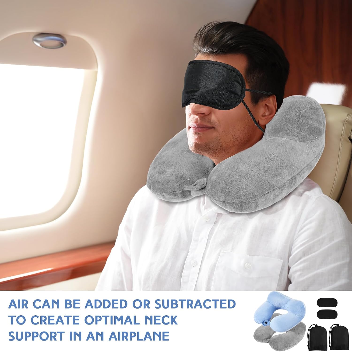 Sintuff 2 Pack Inflatable Travel Pillow for Airplanes Inflatable Neck Flight Pillows with Compact Bag and Blindfold for Traveling…
