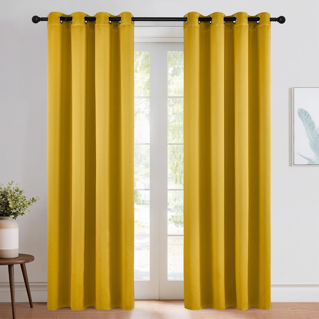 Nicetown Gold Curtains 84 inches Long Blackout for Bedroom, Grommet Thermal Drapes Room Darkening Window Treatments for Living Room, W52 x…