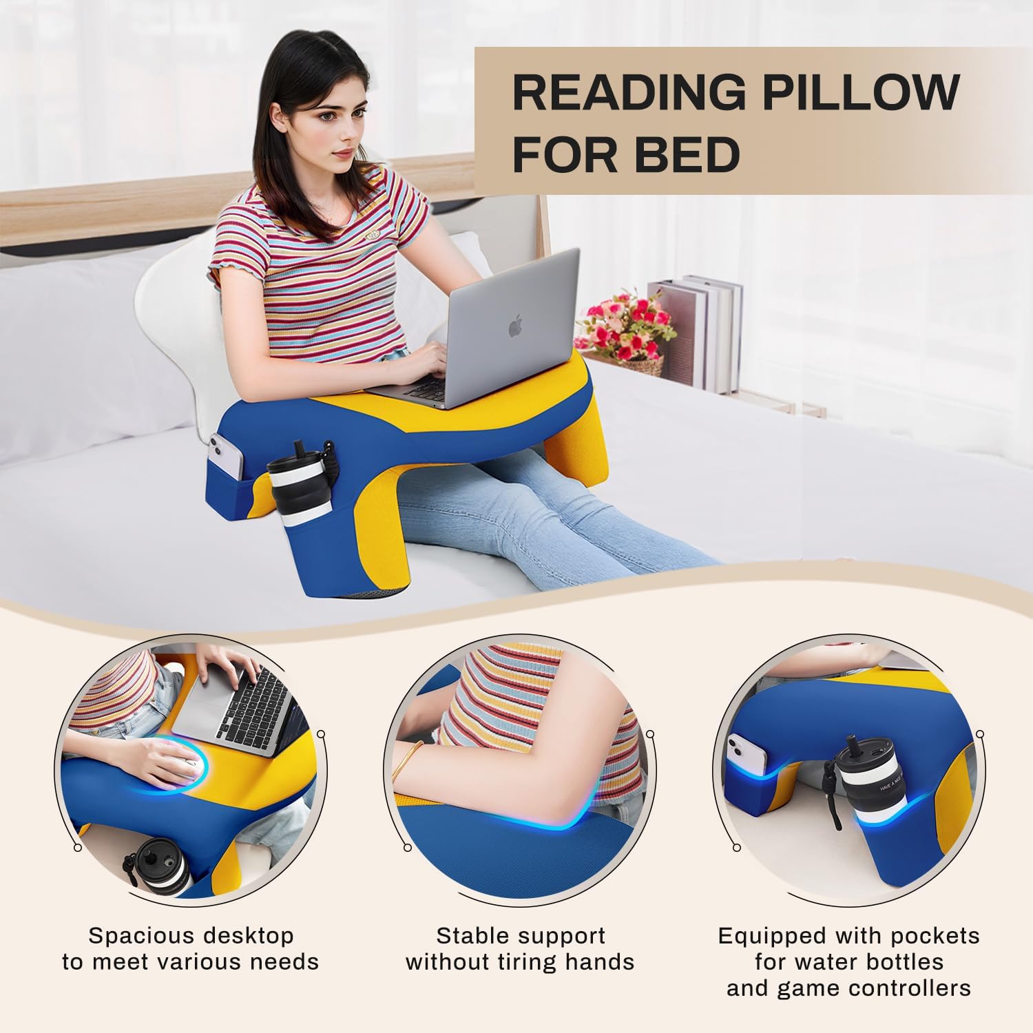 Wogahev Reading Pillow, Gaming Pillow for Lap, Bed Desk for Laptop and Writing, Memory Foam Lap Desk for Reading, Working, Playing Steam De…