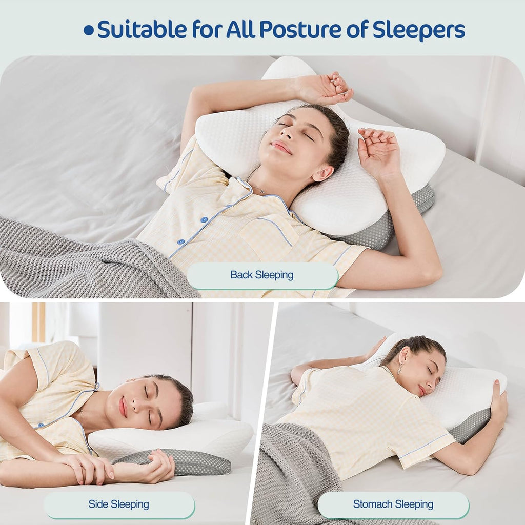 Joyenergy Ergonomic Cervical Pillow for Neck and Shoulder - Memory Foam Contour Pillow with Dual Heights, Cooling Breathable Pillowcase, Or…