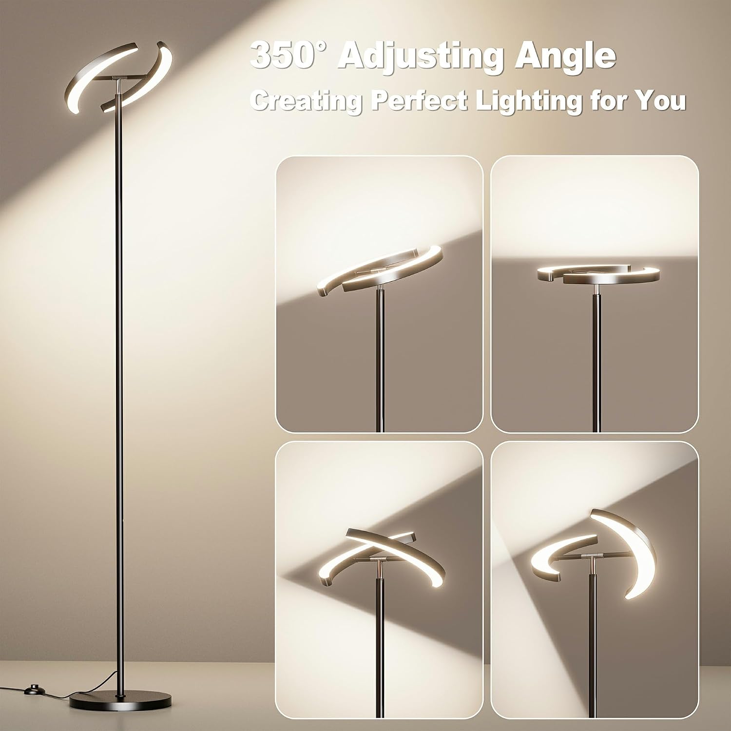 mukuxin Floor Lamp, 32W 2200lm LED Floor Lamp, Dimmable Floor Reading Light with 2 Rotatable Lights, Foot Pedal & Remote Control…