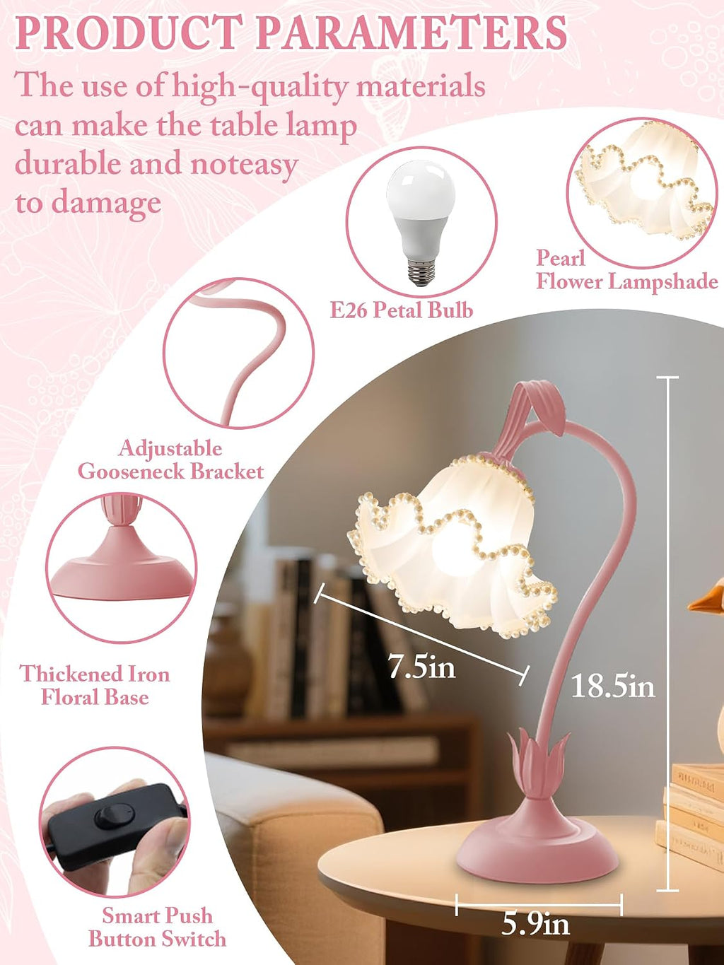 Aqdzcnf Flower Table Lamp, LED Reading Light Bedside Vintage Flower Night Light,3 Colors Modes Kawaii Bedside Lamps Decor, Living Room Bedroo…