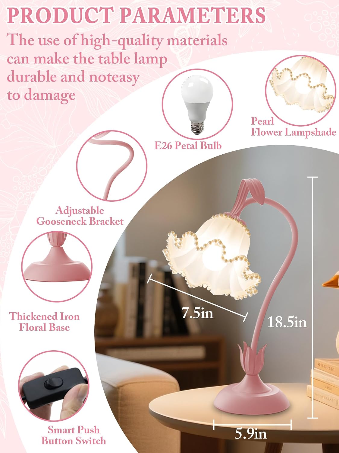 Aqdzcnf Flower Table Lamp, LED Reading Light Bedside Vintage Flower Night Light,3 Colors Modes Kawaii Bedside Lamps Decor, Living Room Bedroo…