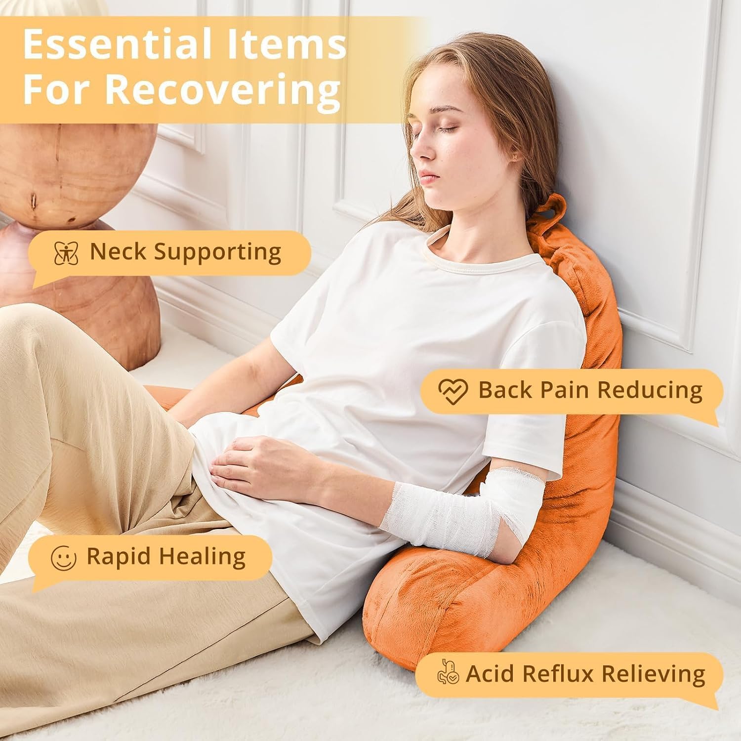 Sasttie Reading Pillow, Velvet Back Pillow for Bed Sitting Up, Adult Back-Rest Support Cushion with Arms for Sit Up on Couch, Sofa, and…