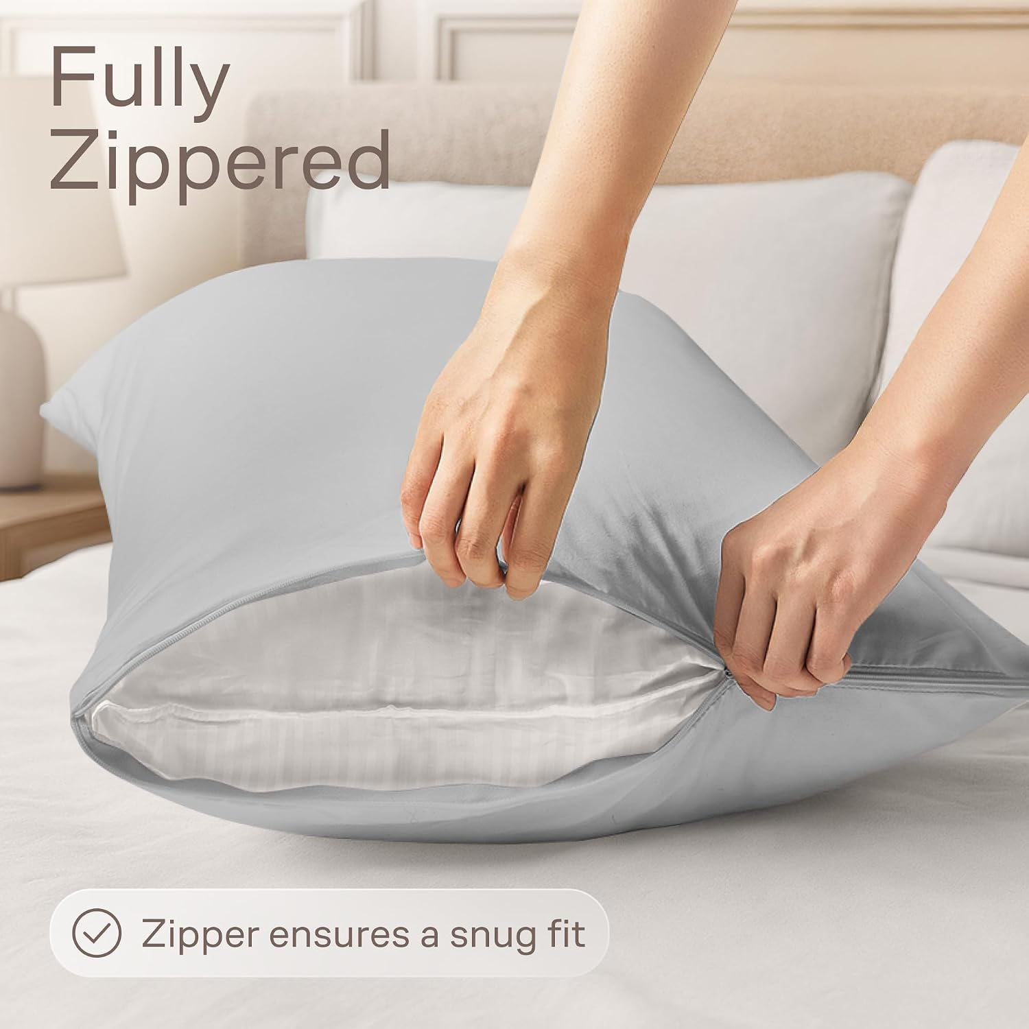 Ultra Soft Pillow Protectors with Zipper Standard Size - Set of 4 Breathable Pillow Covers - 100% Protection Against Stains, Dust & Dirt…