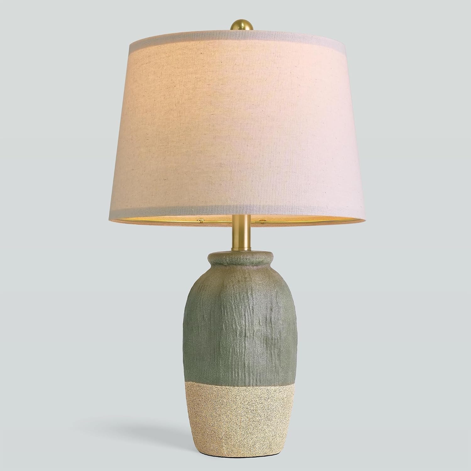 22.5" Hand-Textured Vintage Ceramic Table Lamp, Single Rustic Farmhouse Bedside Lamp with Linen Shade, Boho Lamp for Bedroom Living Room…