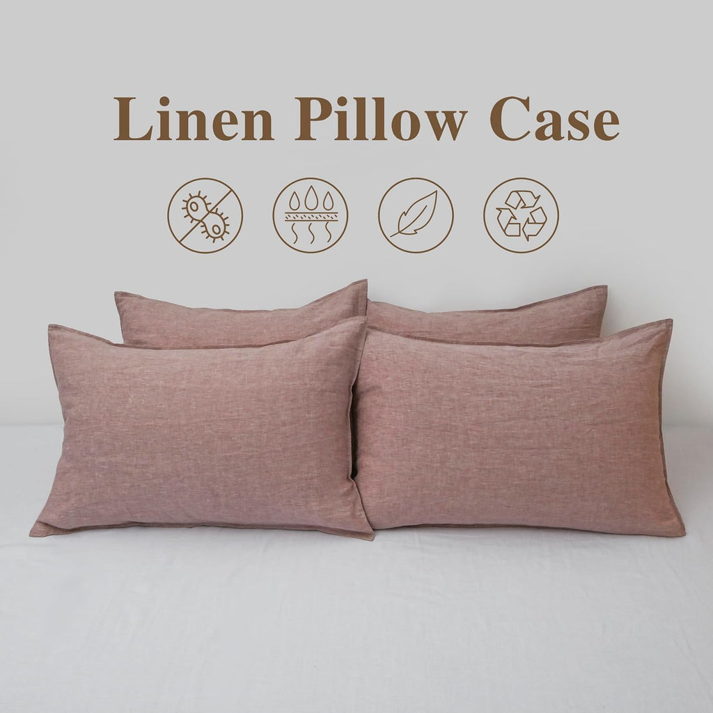 Chuffed Linen Pillow Cases 2 Pack 100% Linen Standard Pillowcases, Breathable and Cooling Washed Pillow Shams with Zipper Closure, 20x26 In…