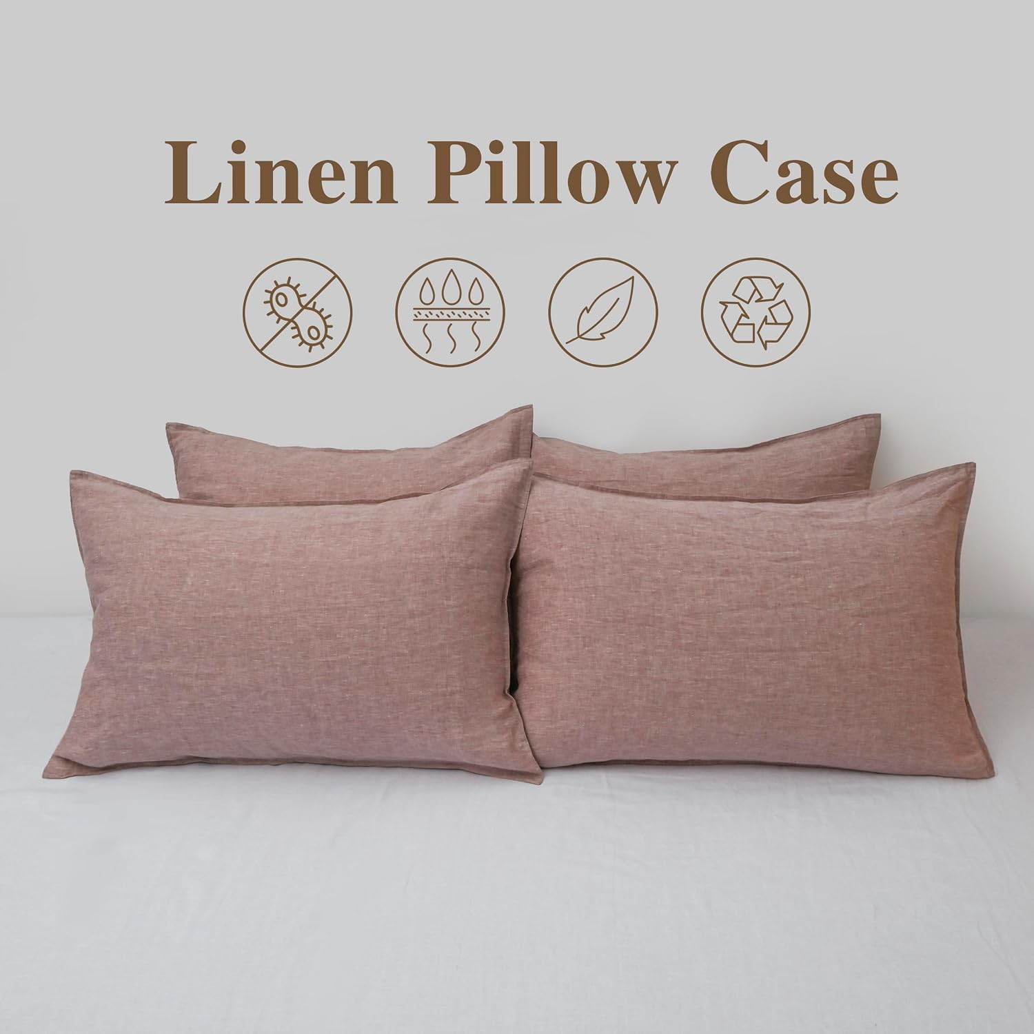 Chuffed Linen Pillowcases 2 Pack 100% Linen Standard Pillow Cases, Breathable and Cooling Washed Pillowshams with Zipper Closure, 20x36 Inc…