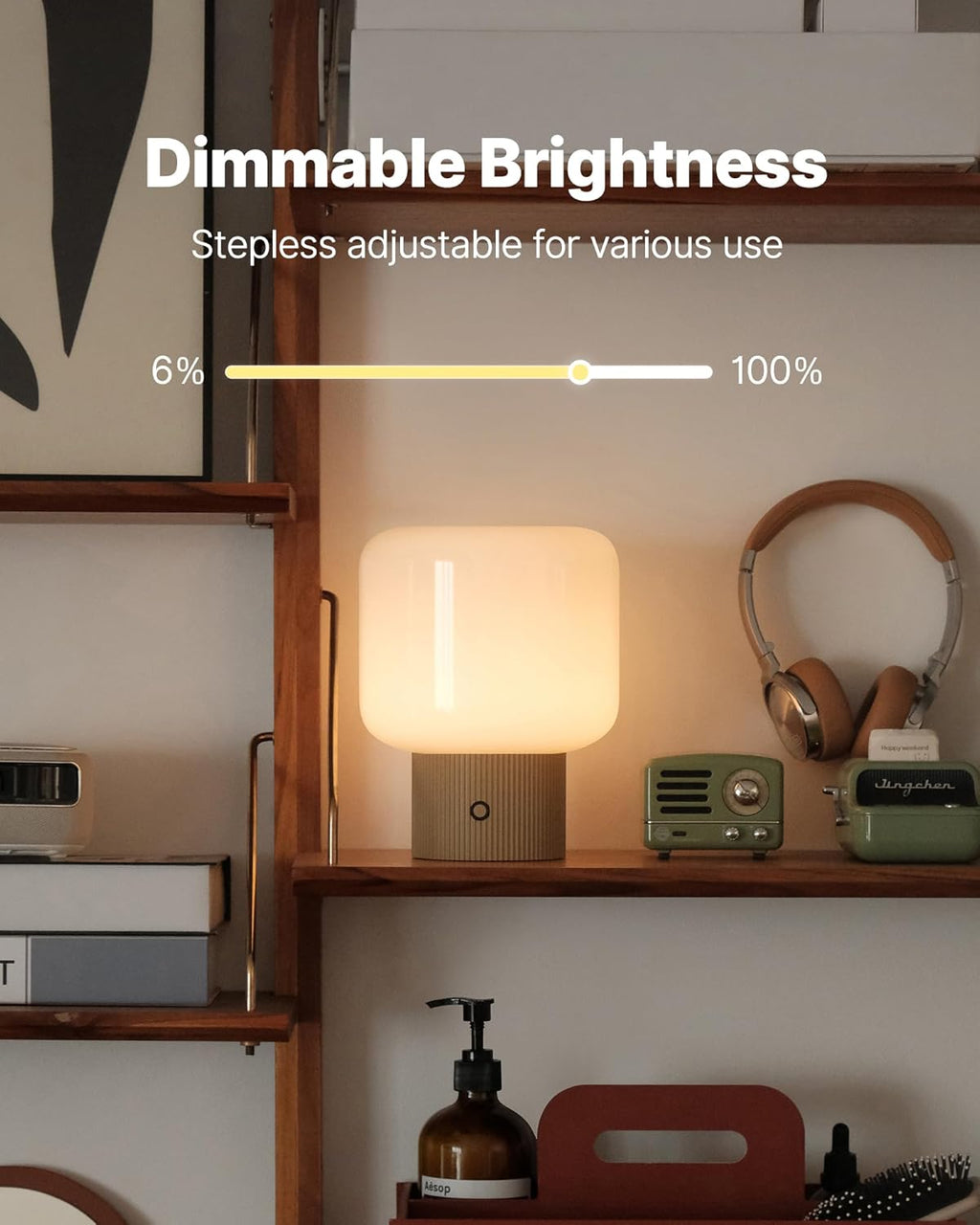 MAGCHARM Halo Mushroom Lamp, 5W Cute Cordless Rechargeable Table Lamp with Glass Shade, 3 Color Temps LED Dimmable Ambient Lighting…