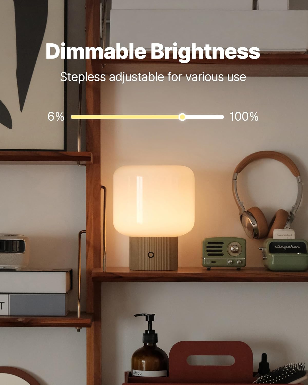 MAGCHARM Halo Mushroom Lamp, 5W Cute Cordless Rechargeable Table Lamp with Glass Shade, 3 Color Temps LED Dimmable Ambient Lighting…