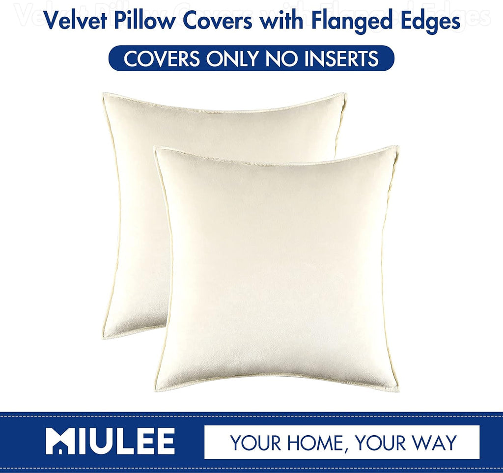 Miulee Cream White Velvet Throw Pillow Covers 20x20 Soft Decorative Solid Square Cushion Cases Pack of 2 Modern Luxury Home Decor for Couch…