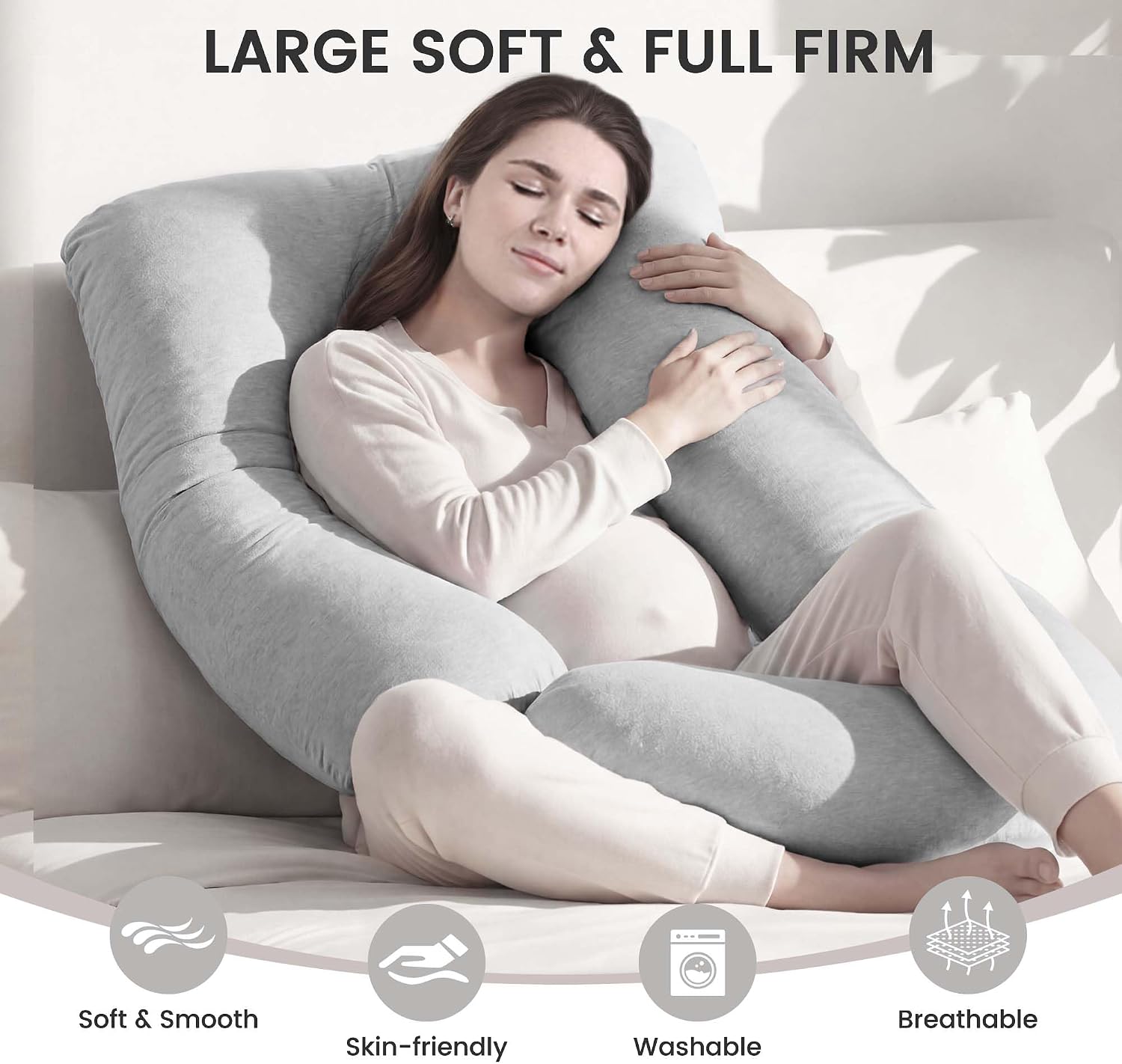 Jcickt Pregnancy Pillow for Sleeping,59 inch Maternity Pillow with Removable Washable Cover, J-Shaped Cooling Full Body Pregnant Pillow…