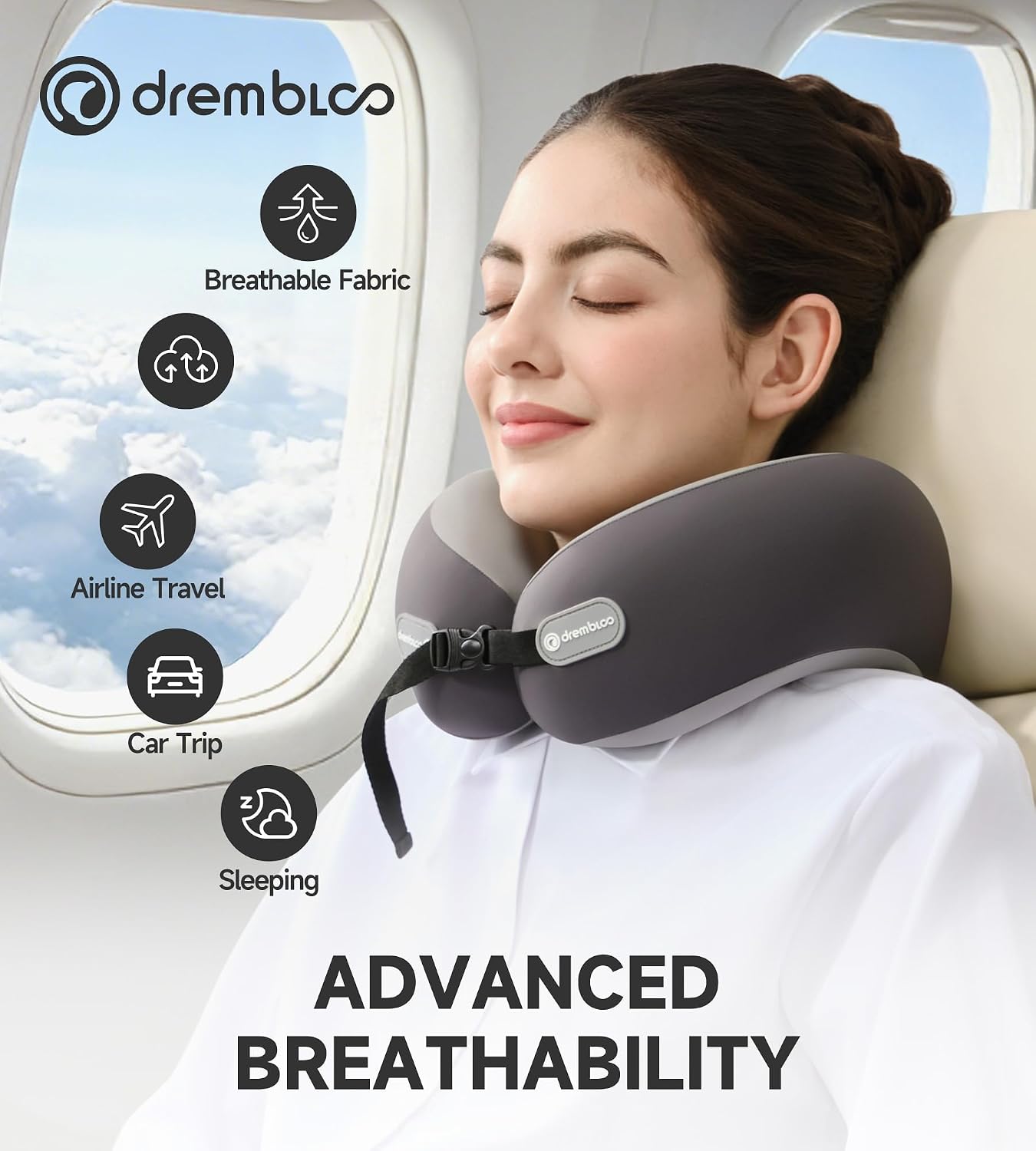 Neck Pillow Airplane for Sleeping, CertiPUR-US® BASF Memory Foam Cooling Travel Pillows for Airplanes, Adjustable Flight Sleep Pillow…