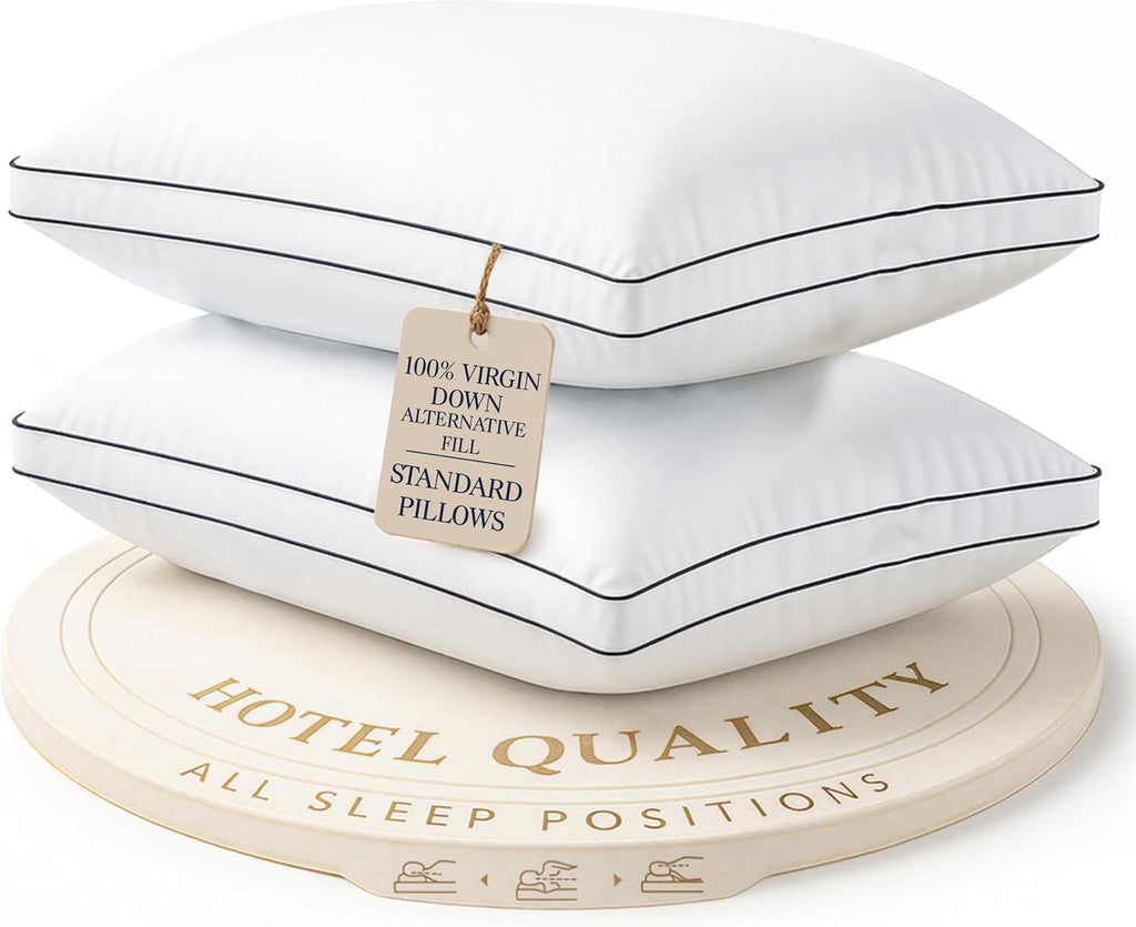 LaneLinen LANE LINEN Bed Pillows Standard Size Set of 2-20"x26" Medium Firm Down Alternative Pillows for Sleeping, Hotel Quality Back Stoma…