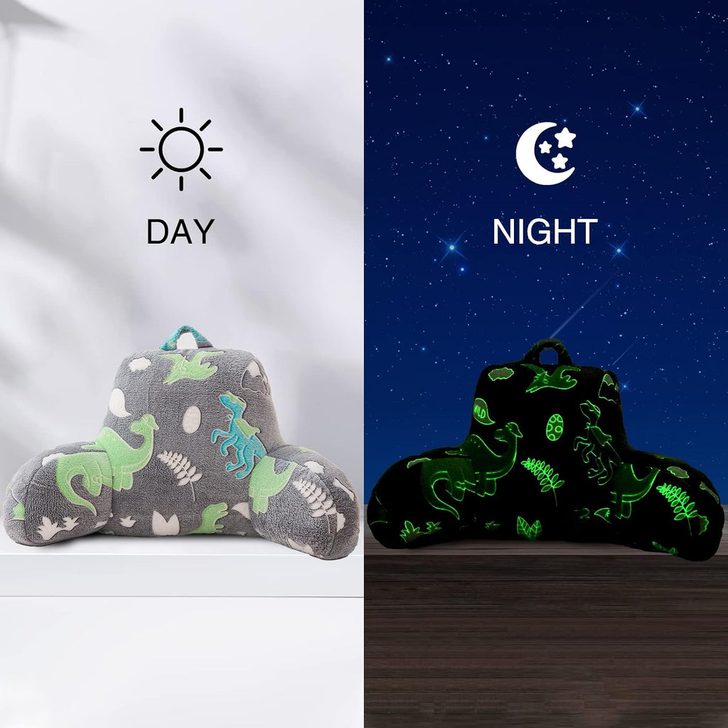 Aimuan Reading Pillow Glow in The Dark Bed Rest Wedge Kids Glow Backrest Pillow Dinosaur Print with Arms Back Support for Sitting Up in…