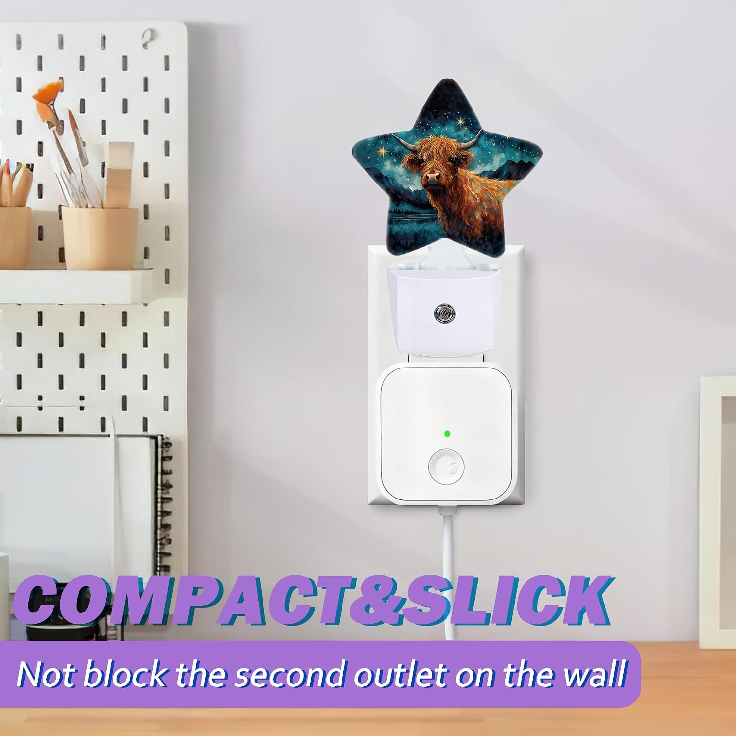 Highland Cow Night Light for Kids, Blue Starry Night Night Lights Plug Into Wall, Lightweight Dusk to Dawn Light Sensor Warm Nightlights…