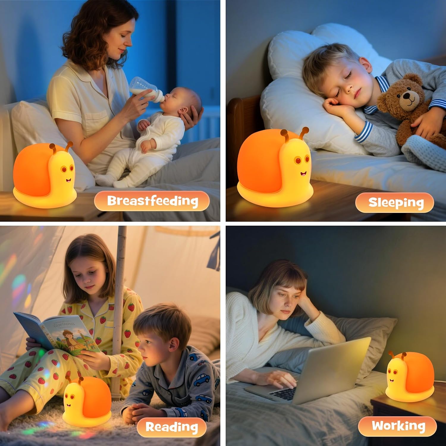 Cute Snail Night Light 2 Brightness Adjustable Fun Orange Slug Light with 30/60 Min Timer Squishy Nursery Breastfeeding Nightlight…