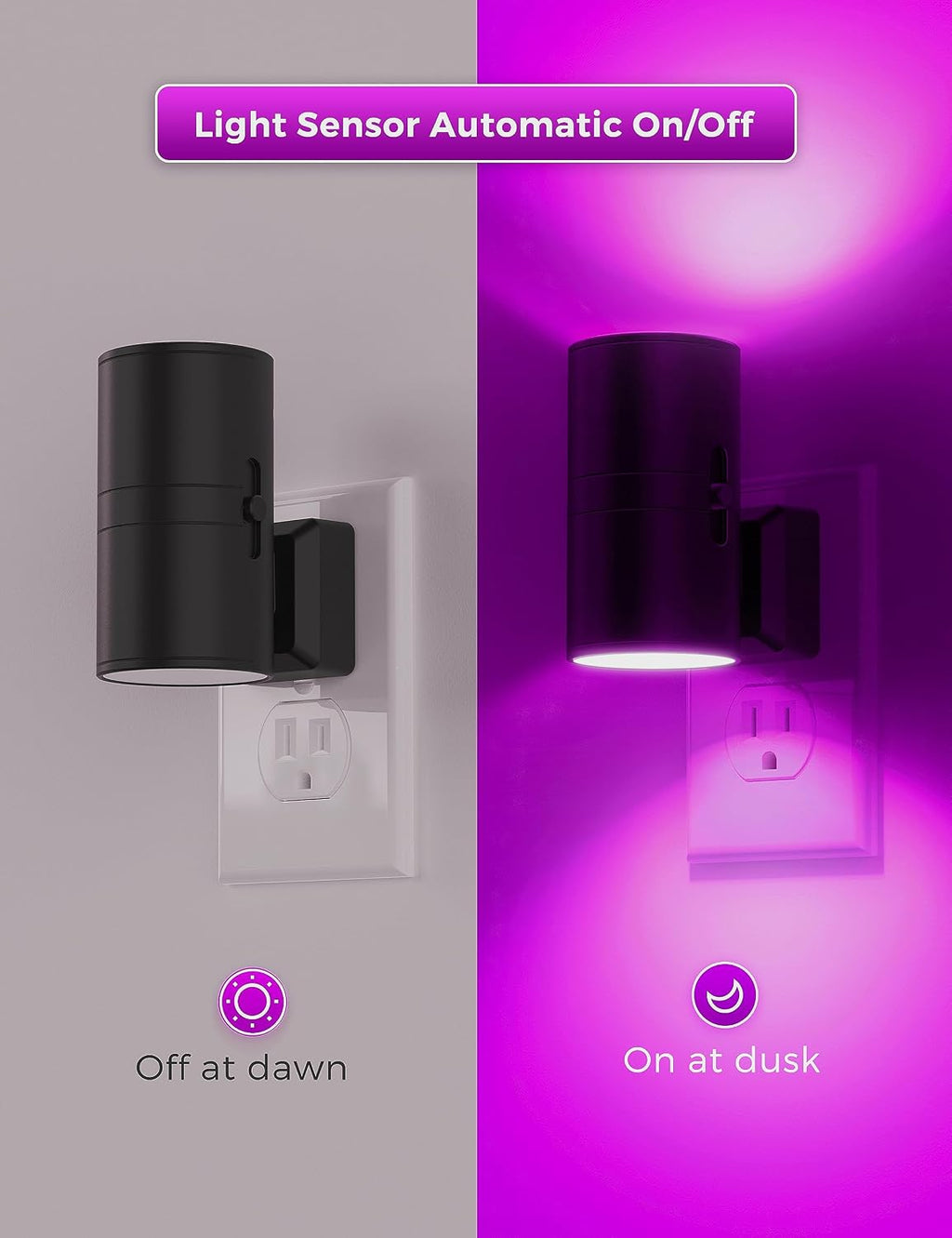 L LOHAS LED Purple Night Light, Purple Lights, Night Lights Plug into Wall with Light Sensor, 0-100LM Dimmable Night Lights Decorative…