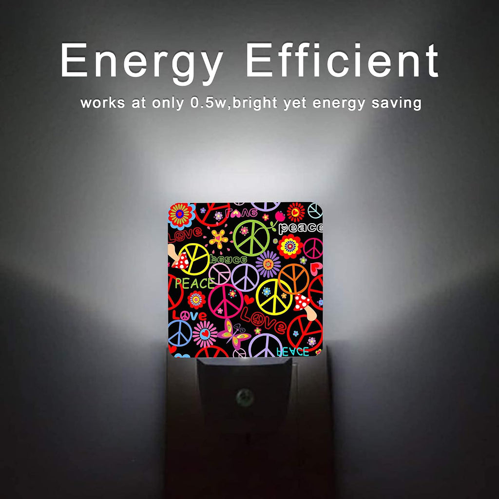 Hippie Peace Flowers Night Light, Hippies Plug-in Night Lights with Dusk-to-Dawn Sensor for Bedroom, Bathroom and Living Room 0.5W Sleep…