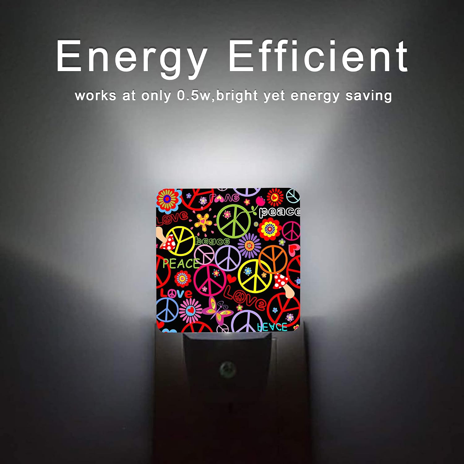 Hippie Peace Flowers Night Light, Hippies Plug-in Night Lights with Dusk-to-Dawn Sensor for Bedroom, Bathroom and Living Room 0.5W Sleep…