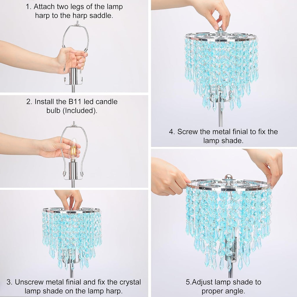 Touch Control Crystal Table Lamp, Dual USB Bedside Lamps for Bedroom, 3-Way Dimmable Nightstand Lamp with Elegant Teal Shade for Living…