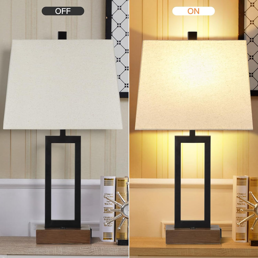 Lolikit Table Lamp for Bedroom Set of 2 with 2 USB Ports and AC Power Outlet, 23.5" Modern Bedside Lamp, Wood Nightstand Lamp with Linen…