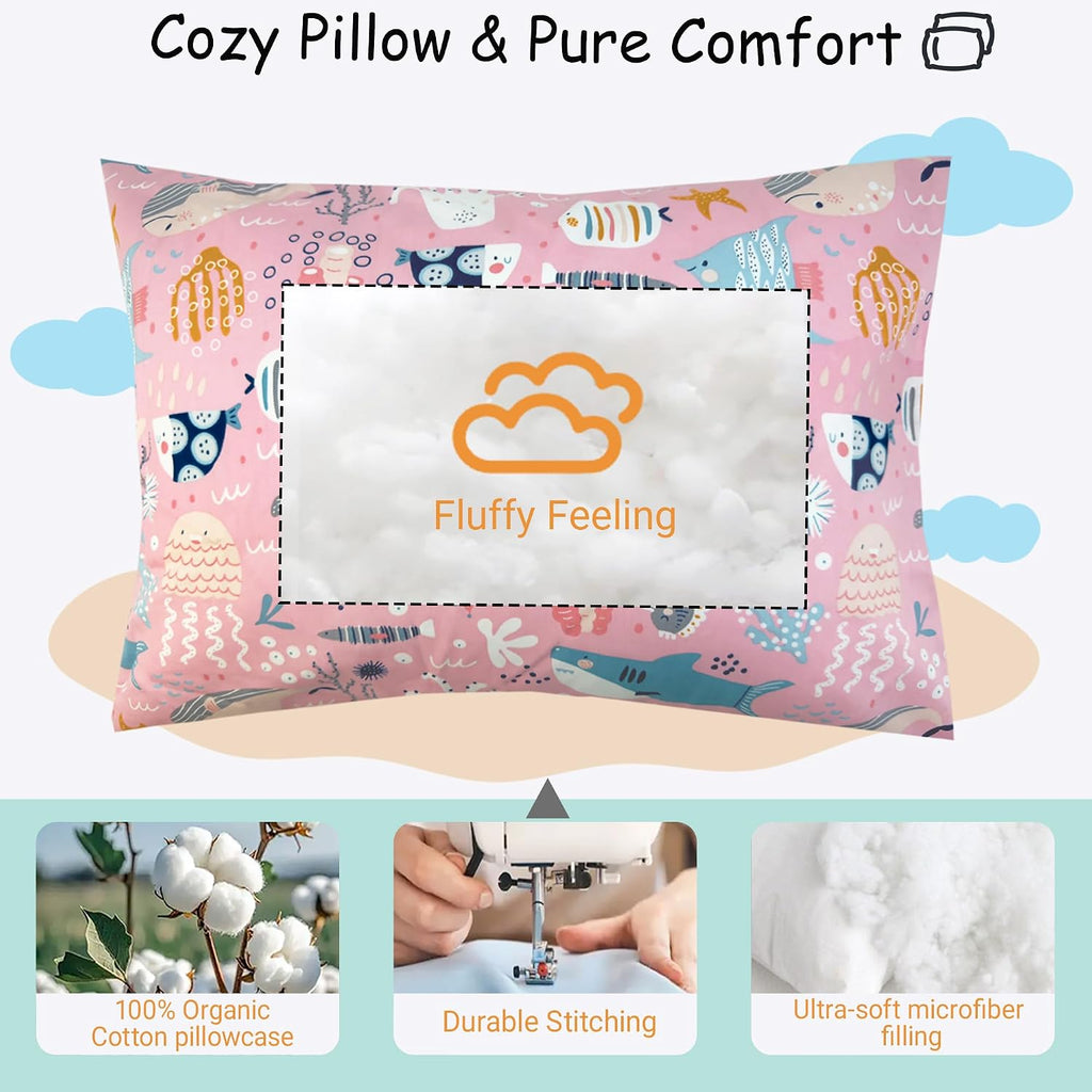 ZPECC-ABrandThatHasBeenFocusedOnBeddingFor20Years ZPECC Toddler Pillow with Pillowcase - 13x18 Organic Cotton Hypoallergenic Kids Pillow, B…