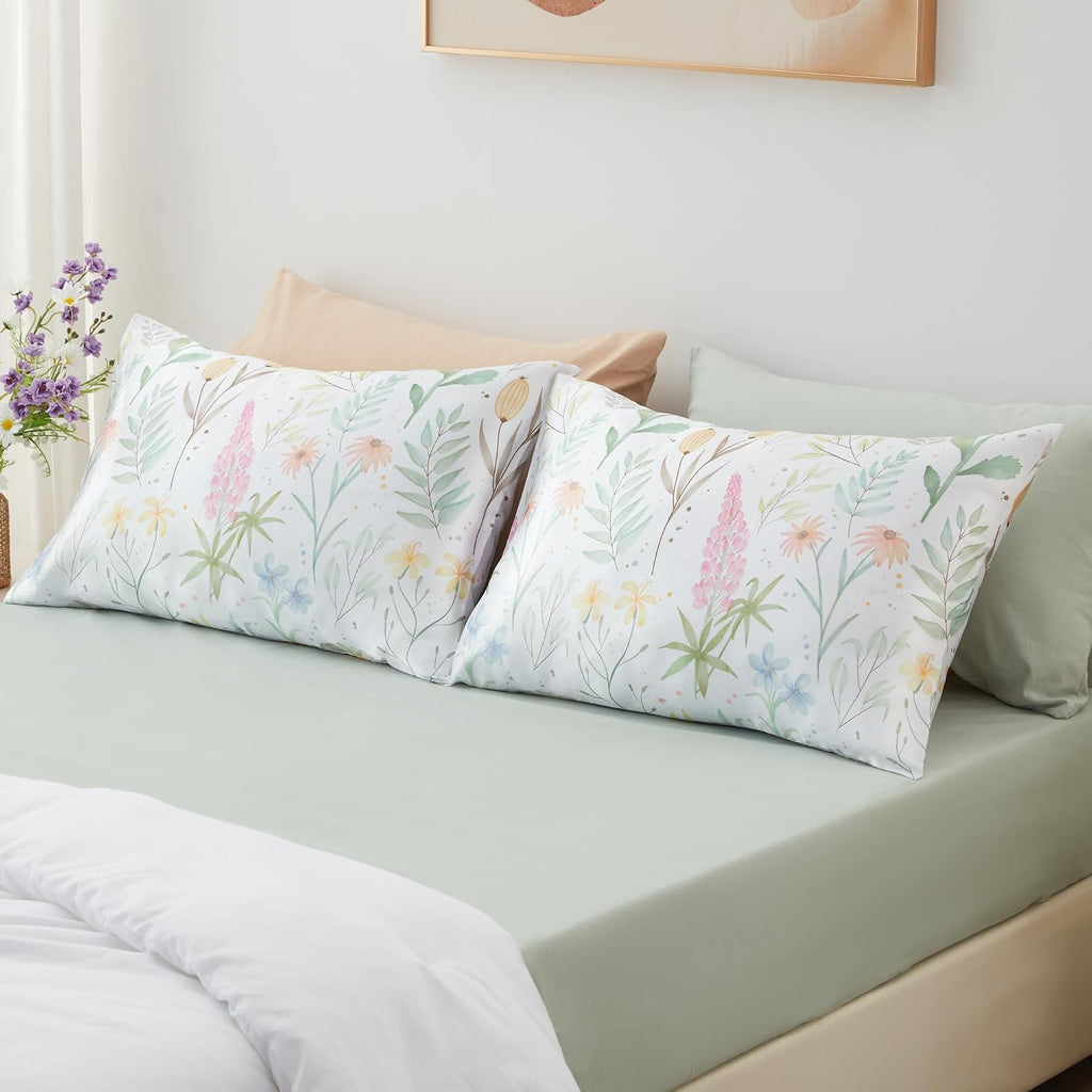 Satin Pillowcase 2 Pack - Multicolor Printed Silk Pillowcase for Hair and Skin 20x30 inches - Satin Pillow Cases Set of 2 with Envelope…