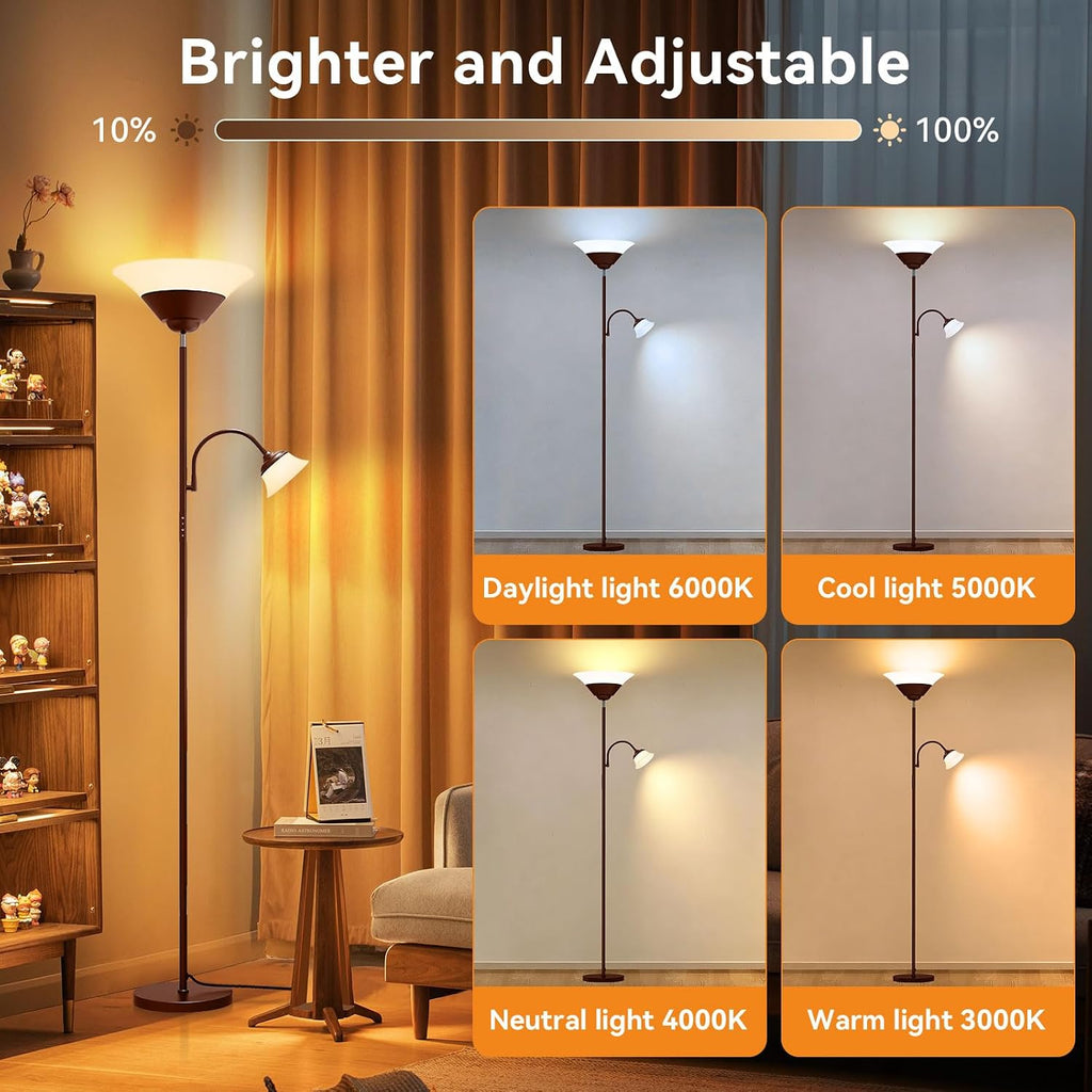 Sibrille 2-in-1 Torchiere Floor Lamp, 34W Super Bright LED Standing Lamp with Remote & Touch Control, 72" Dimmable Adjustable Corner Readin…