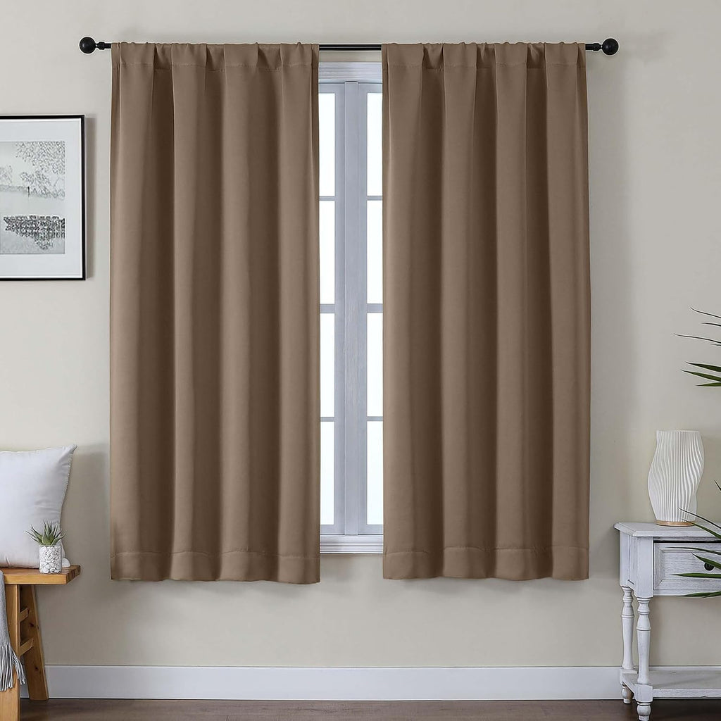 Gwine Blackout Curtains for Living Room 63 Inch Long, Thermal Insulated Window Treatment Black Out Curtains for Bedroom Decor with Rod…