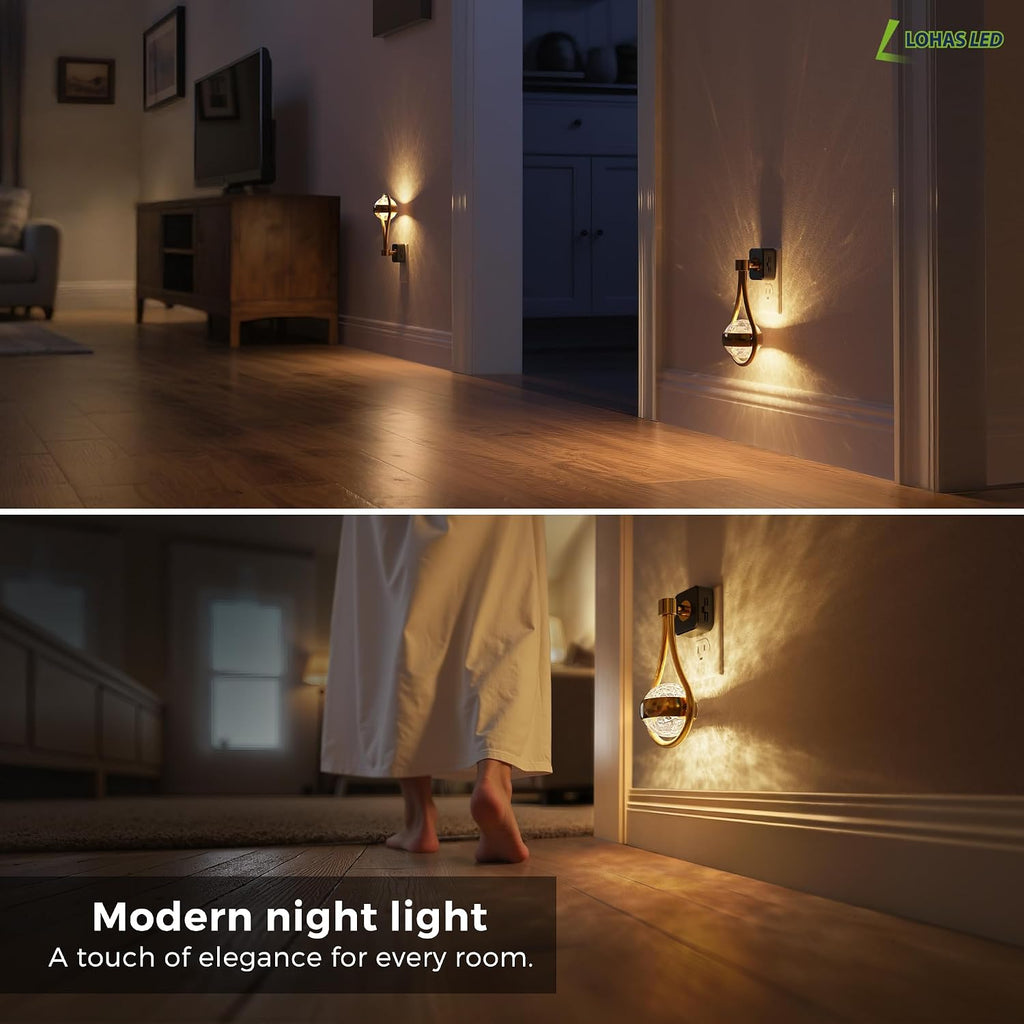 L LOHAS LED Night Lights Plug Into Wall: 2 Pack Star Projector Nightlight, Dusk to Dawn Sensor, 3000K Soft White, 330°Rotating Globe…