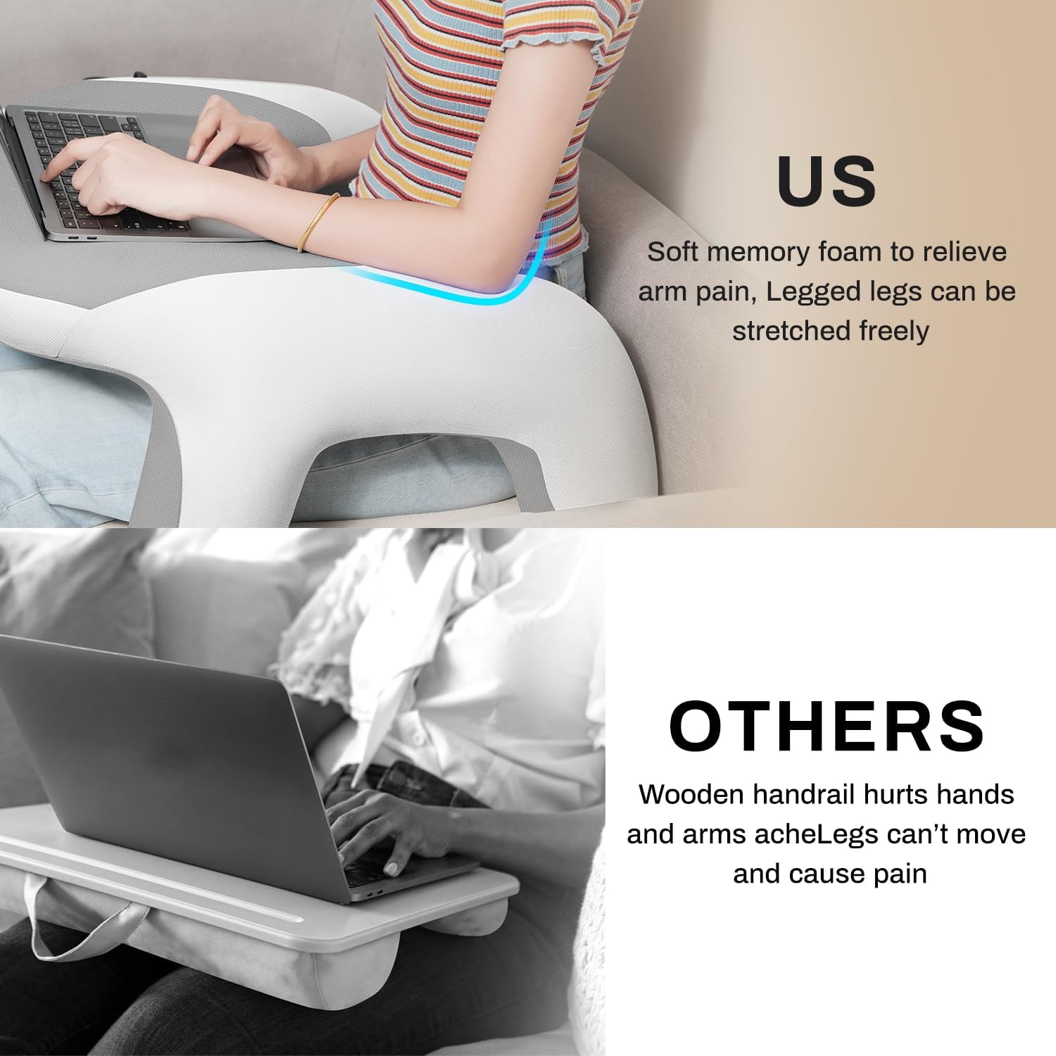 Wogahev Laptop Lap Desk, Reading Pillow for Bed, Memory Foam Arm Rest Support Gaming Pillow with Cup/Phone Pocket, Laptop Lap Desk for Work…