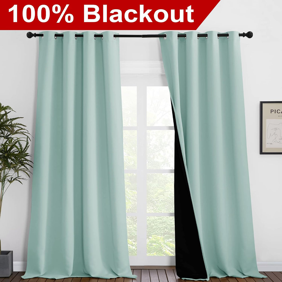Nicetown Full Shading Curtains 96 inches Long 2 Panels Set for Windows, Super Heavy-Duty Black Lined Blackout Curtains for Bedroom, Privacy…