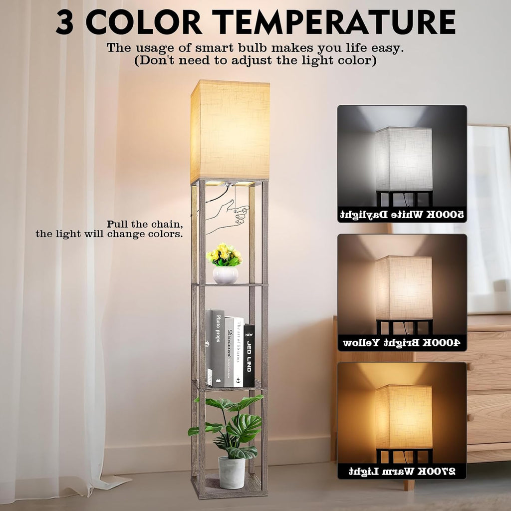 RUNTOP Floor Lamp with Shelves, Shelf Lamp with 3 Color Temperature LED Bulb, Lamps for Living Room, Standing Lamp Modern Tall Standing…