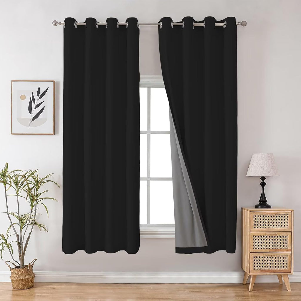 Joydeco 100% Blackout Curtains 72 Inch Long, Black Black Out Curtains for Bedroom Windows, Room Darkening Thermal Insulated Short…