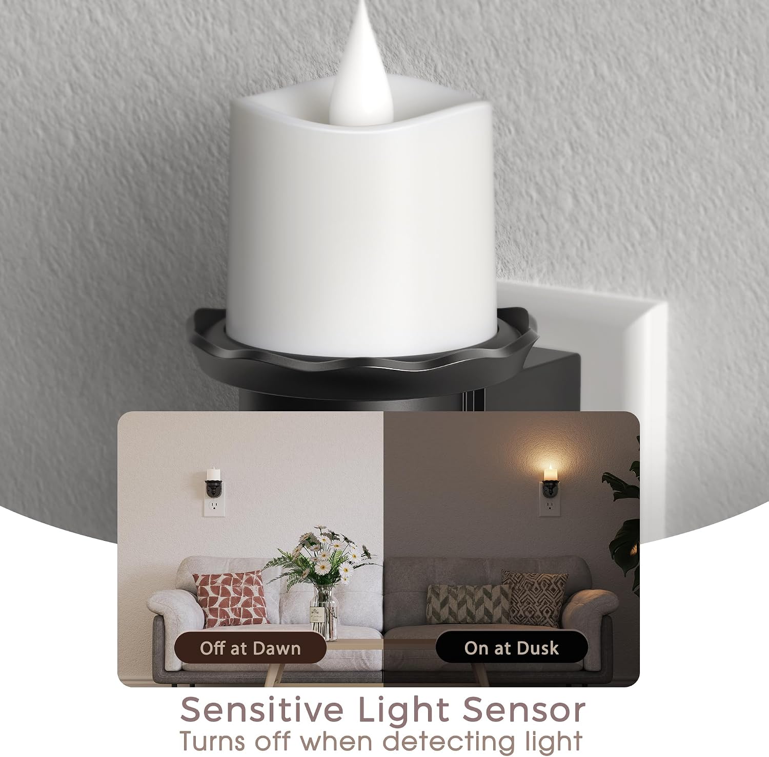 Briignite Candle Night Light, Warm White Night Lights Plug into Wall 2 Pack, LED Flicker Candle Night Light with Light Sensor, 0-100LM…