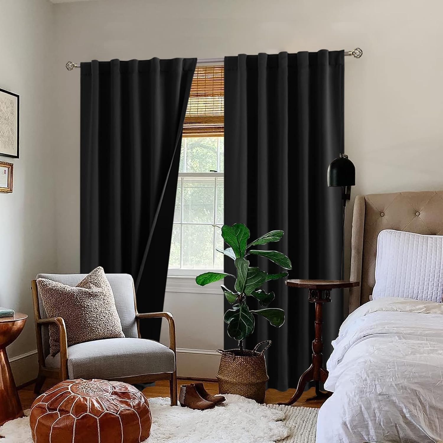 BGment Black Full Blackout Curtains with Thermal Insulation Liner Curtains 84 Inches Long, Rod Pocket and Back Tab Double Layer Room…