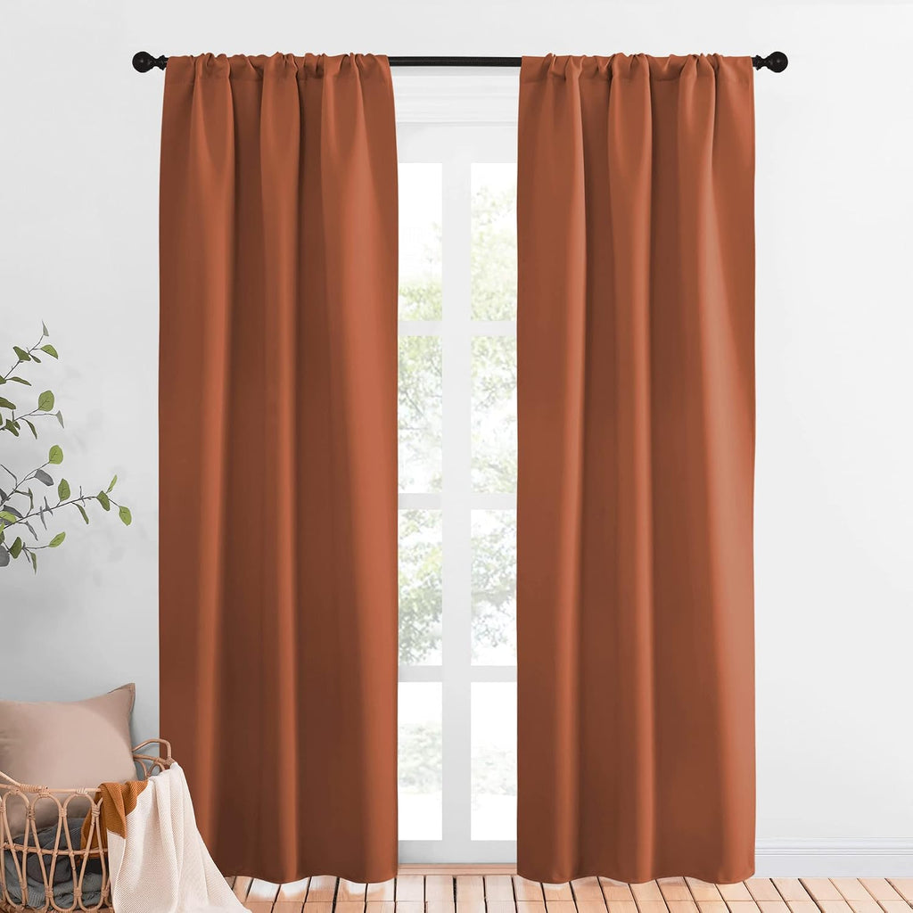 NICETOWN Blackout Curtains and Drapes - Thermal Insulated Solid Rod Pocket Blackout Draperies/Panels (Burnt Orange, 1 Pair, 34 by 84 inches)