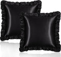 Homiest Ruffle Euro Sham Covers 26x26 Inch Set of 2, Black Satin Pillow Shams with 3 Inch Wide Decorative Ruffled, European Square Satin…