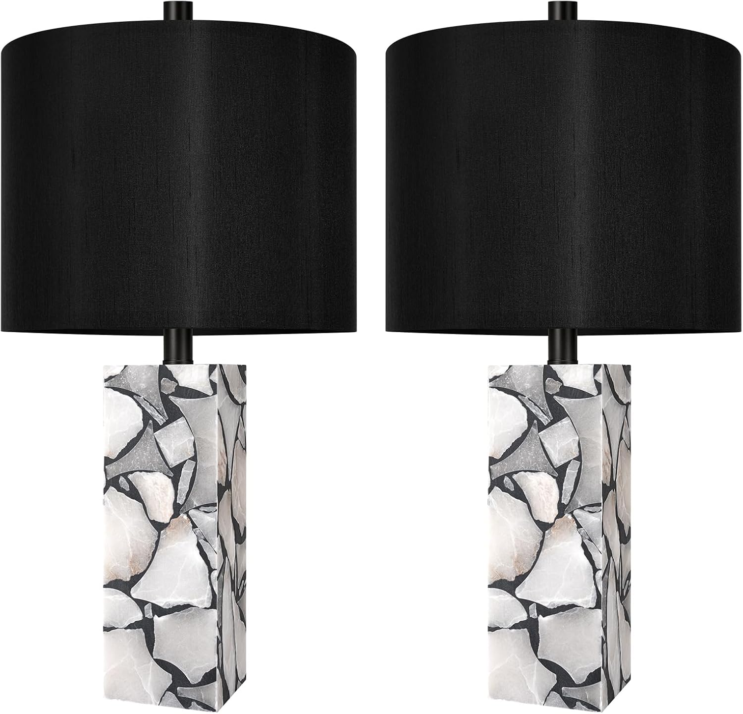 Scenekoy 23" Alabaster Table Lamps Set of 2 with Night Light for Living Room, Rotary Switch, Black Modern Table Lamp with Black Linen…