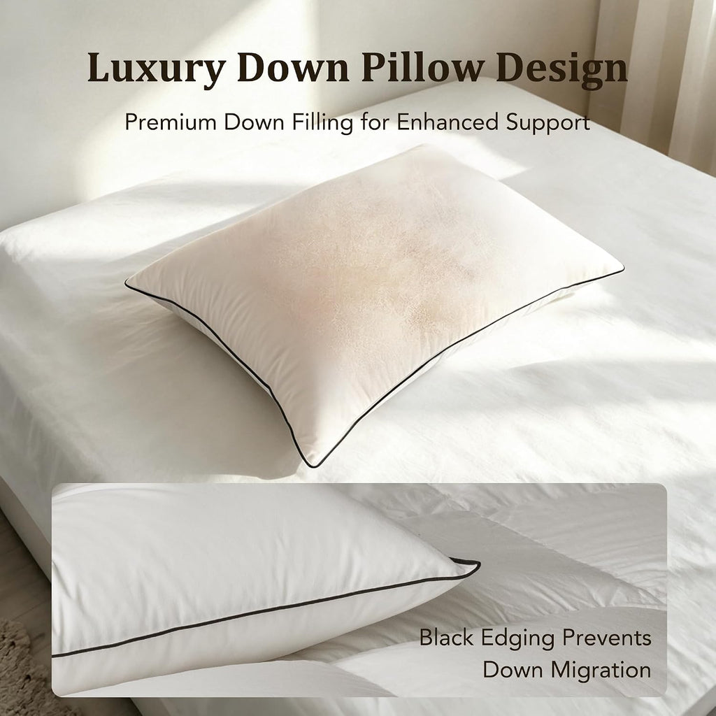 Bed Pillow, Luxury Hotel Feather and Down Pillow for Sleeping with Premium Cotton Shell, Gusseted Pillows for Side and Back Sleepers…