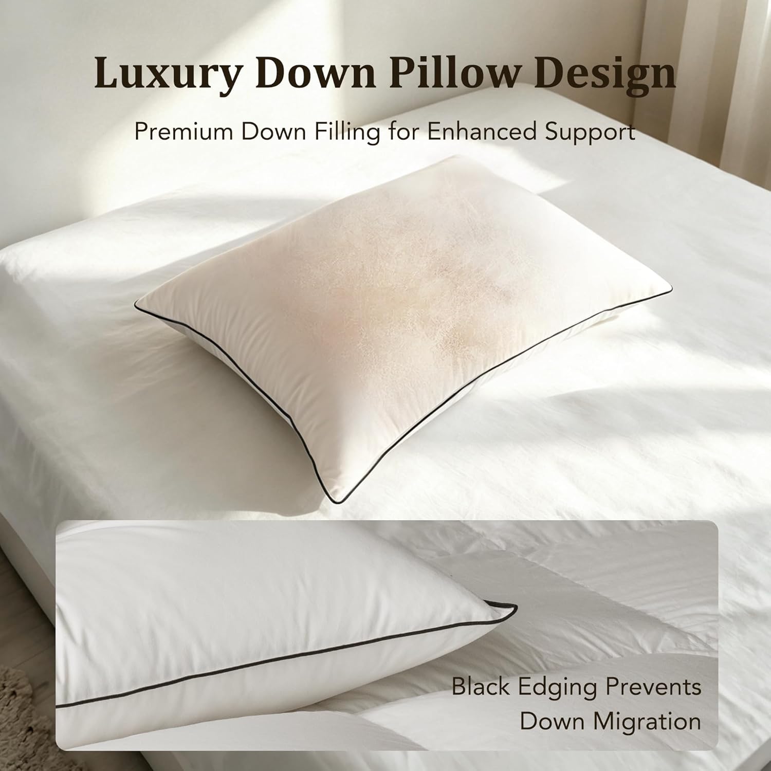 Premium Pillows Queen Size Set of 2, Luxury Hotel Collection Quality Soft Fluffy and Supportive Down Fiber Bed Pillows, Breathable Cotton…