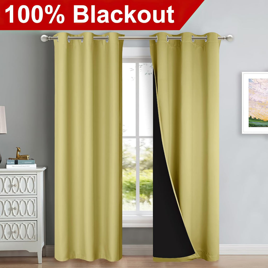 Nicetown Blackout Curtains 80 inches Long, Full Light Blocking Drapes with Black Liner for Nursery, Thermal Insulated Draperies for Hall, V…