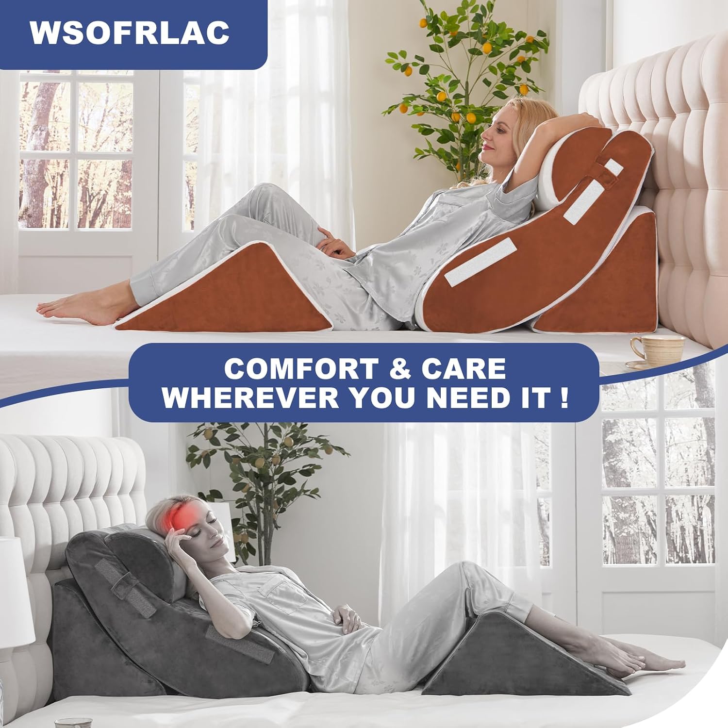 WSOFRLAC Orthopedic Bed Wedge Pillow Set 4PCS – Memory Foam Pillows for Sleeping, Post Surgery, Back Pain, Sitting Up in Bed, Acid…